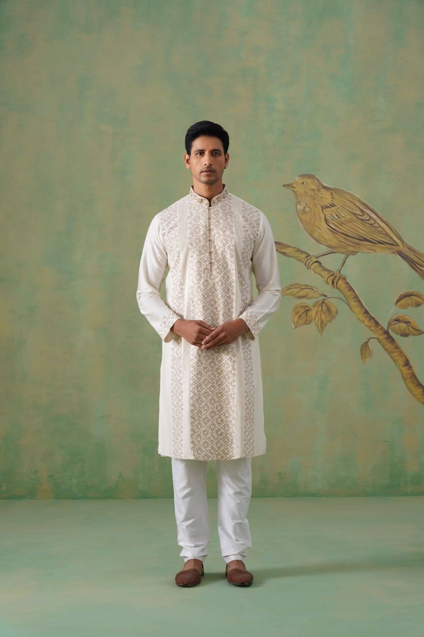 Ivory Gold Embroidered Festive Kurta Set