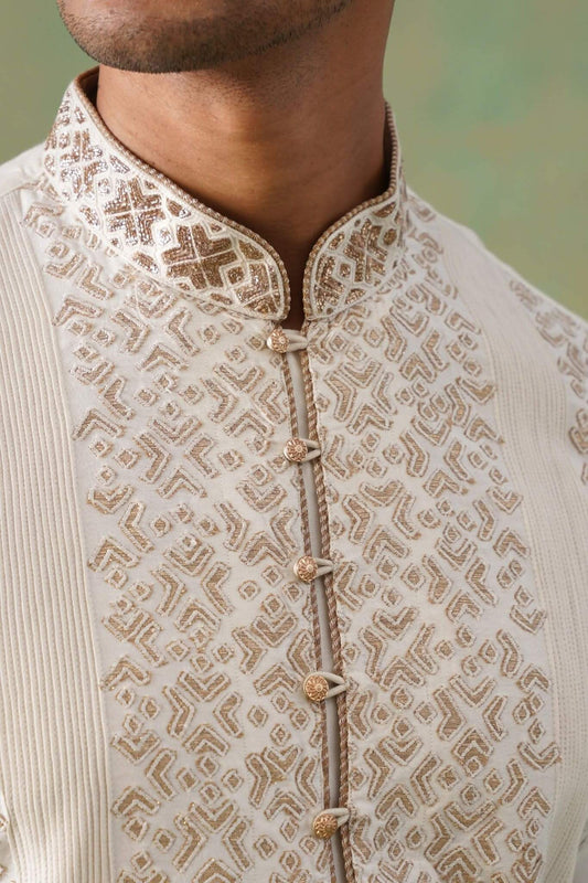 Ivory Gold Embroidered Festive Kurta Set