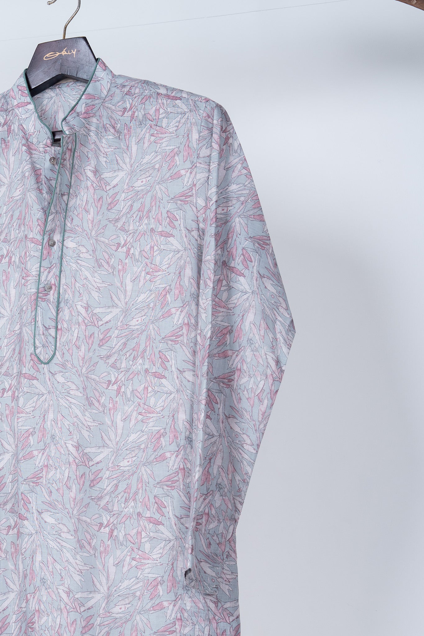 Mist Blue Botanical Print Cotton Kurta