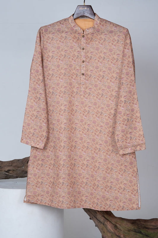 Beige Rose Floral Print Kurta