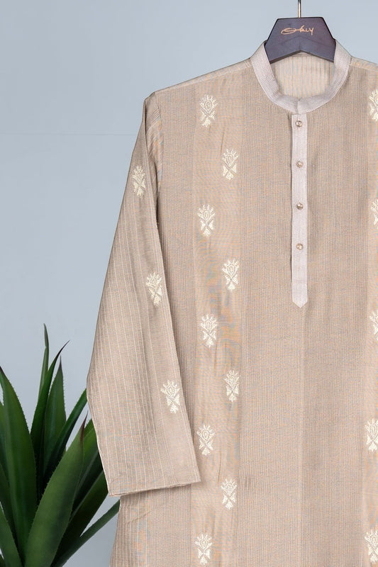 Beige Hand Embroidered Kurta