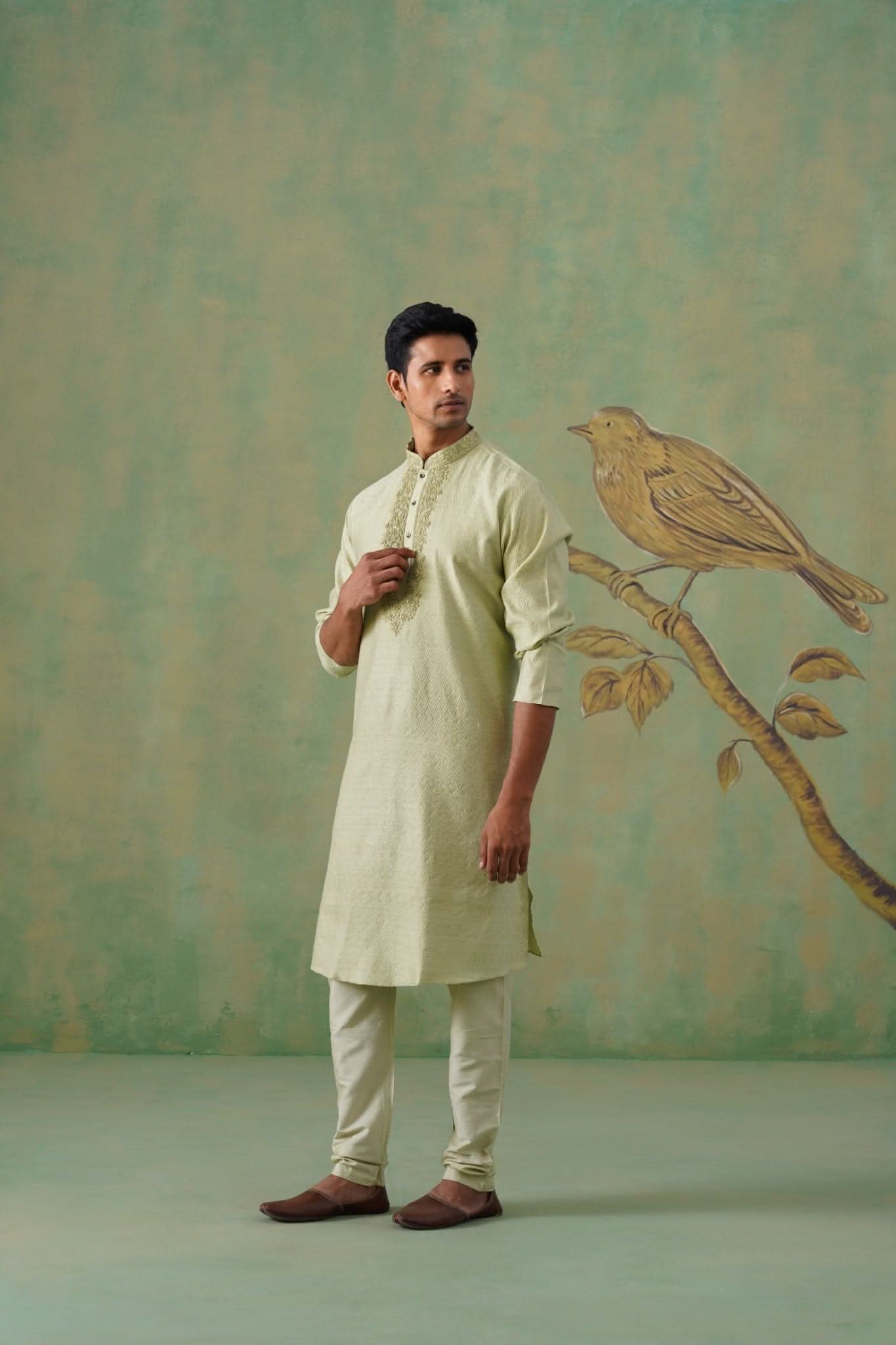 Pastel Sage Hand Embroidered Kurta Set
