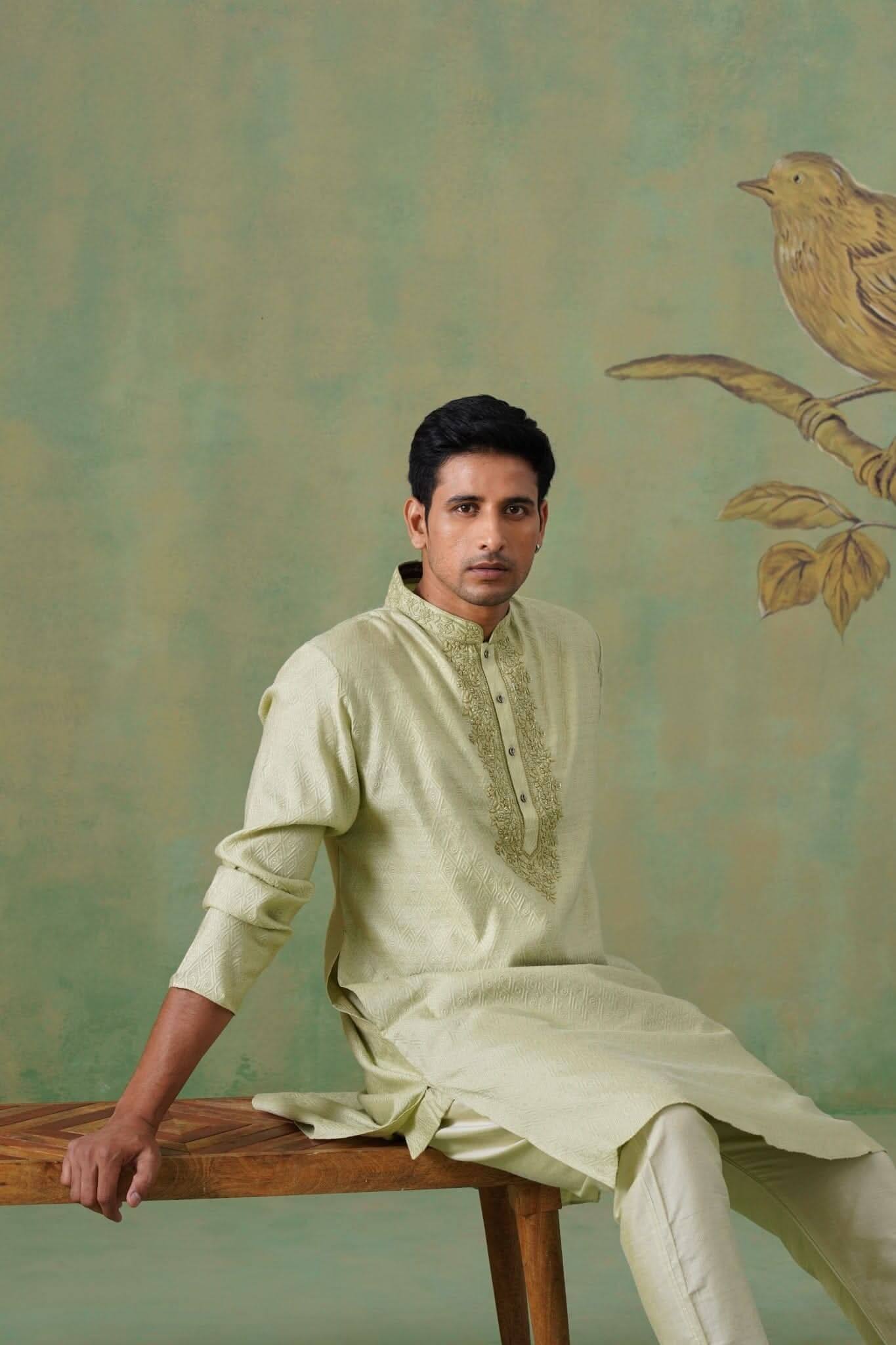 Pastel Sage Hand Embroidered Kurta Set