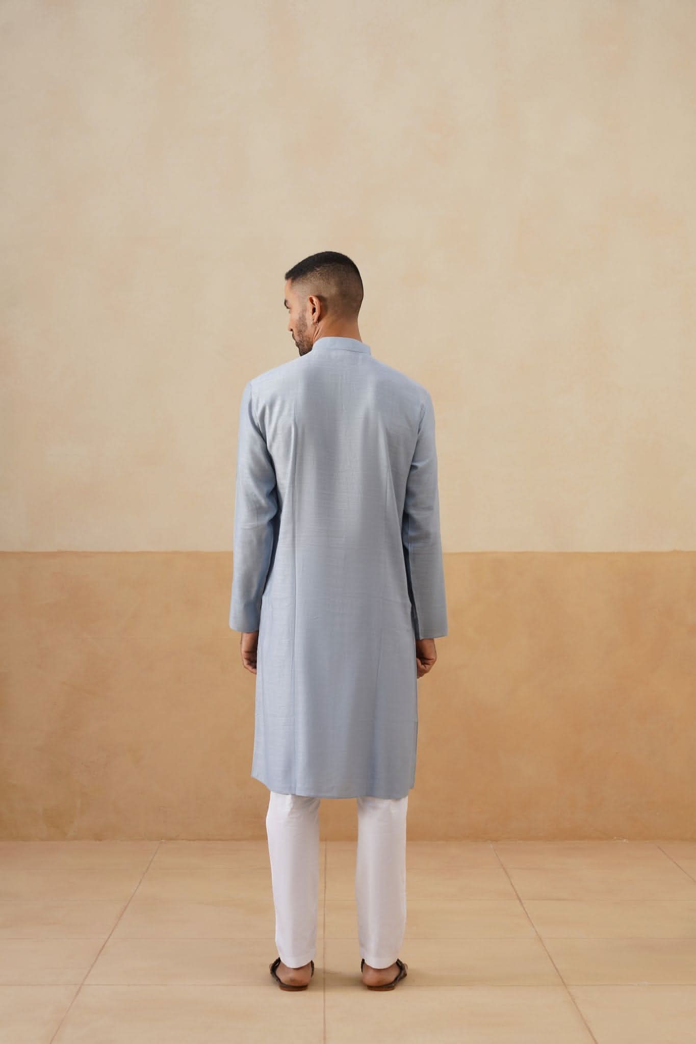 Powder Blue Kurta with Navy Placket Detailing