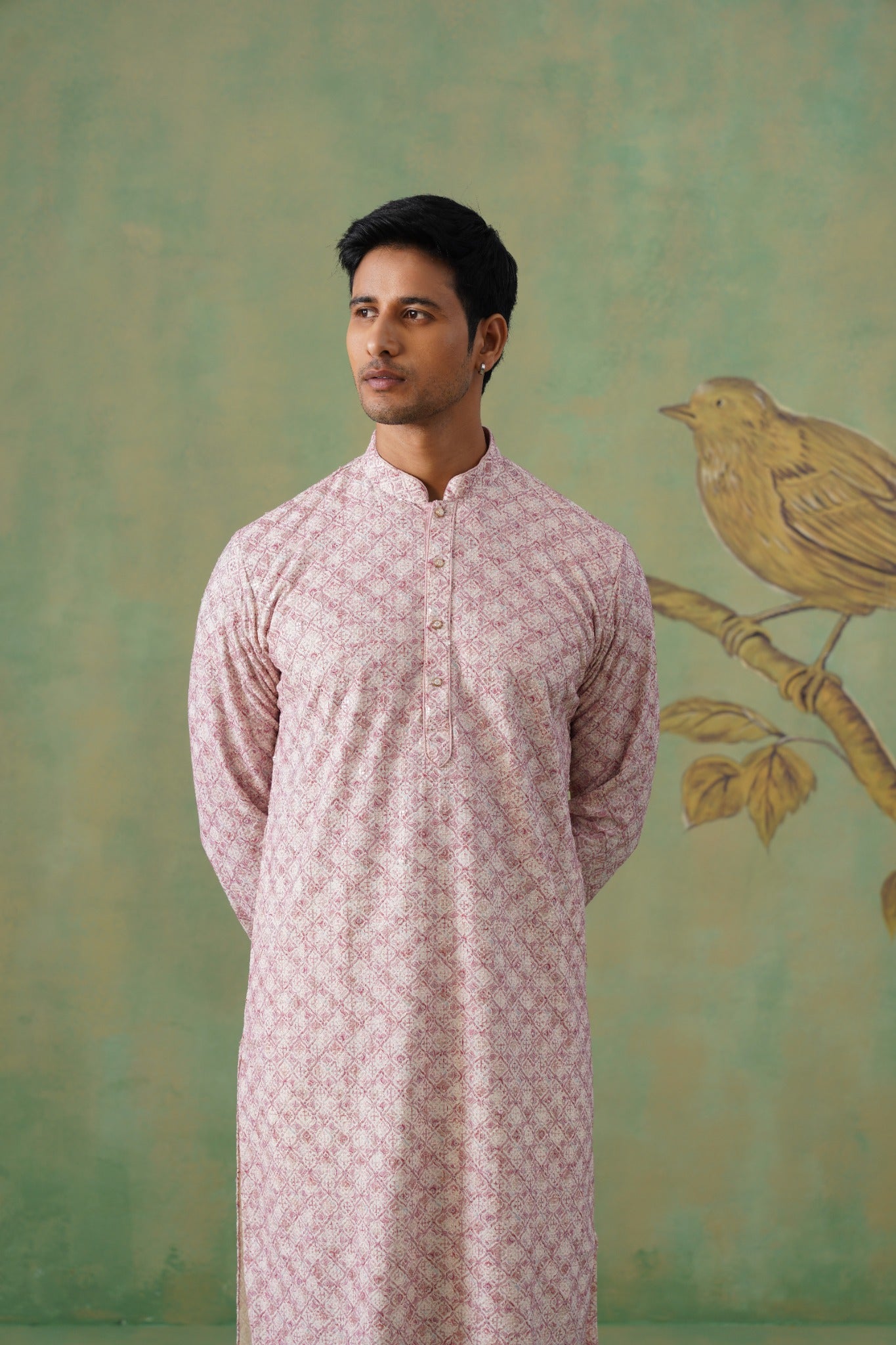 Blush Pink Jacquard Kurta Set