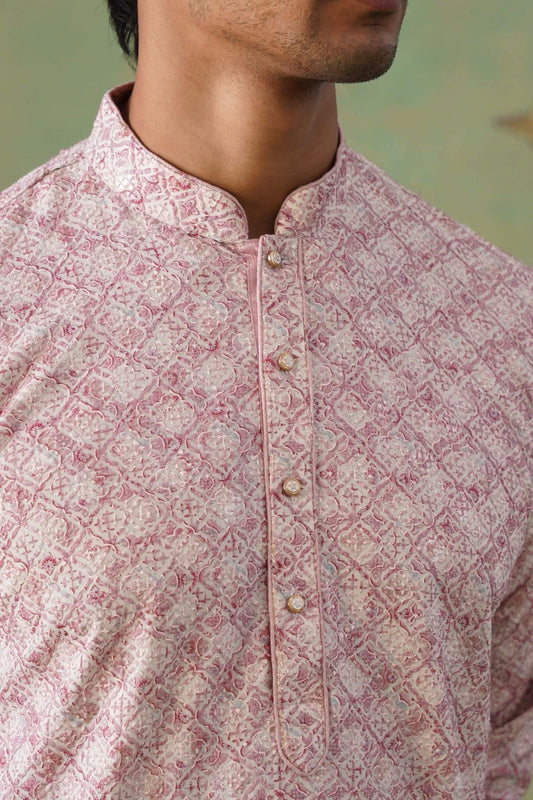 Blush Pink Jacquard Kurta Set