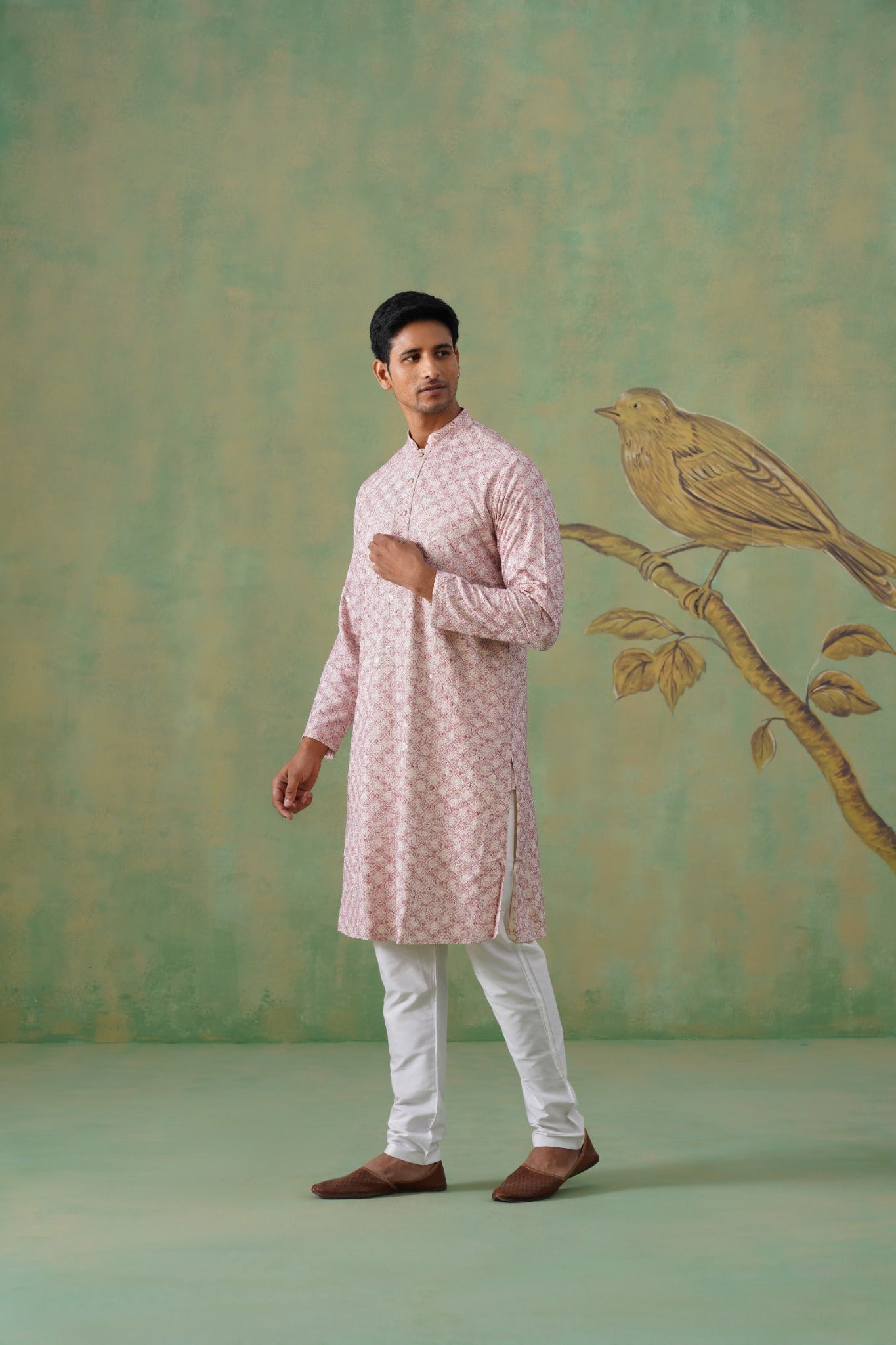 Blush Pink Jacquard Kurta Set