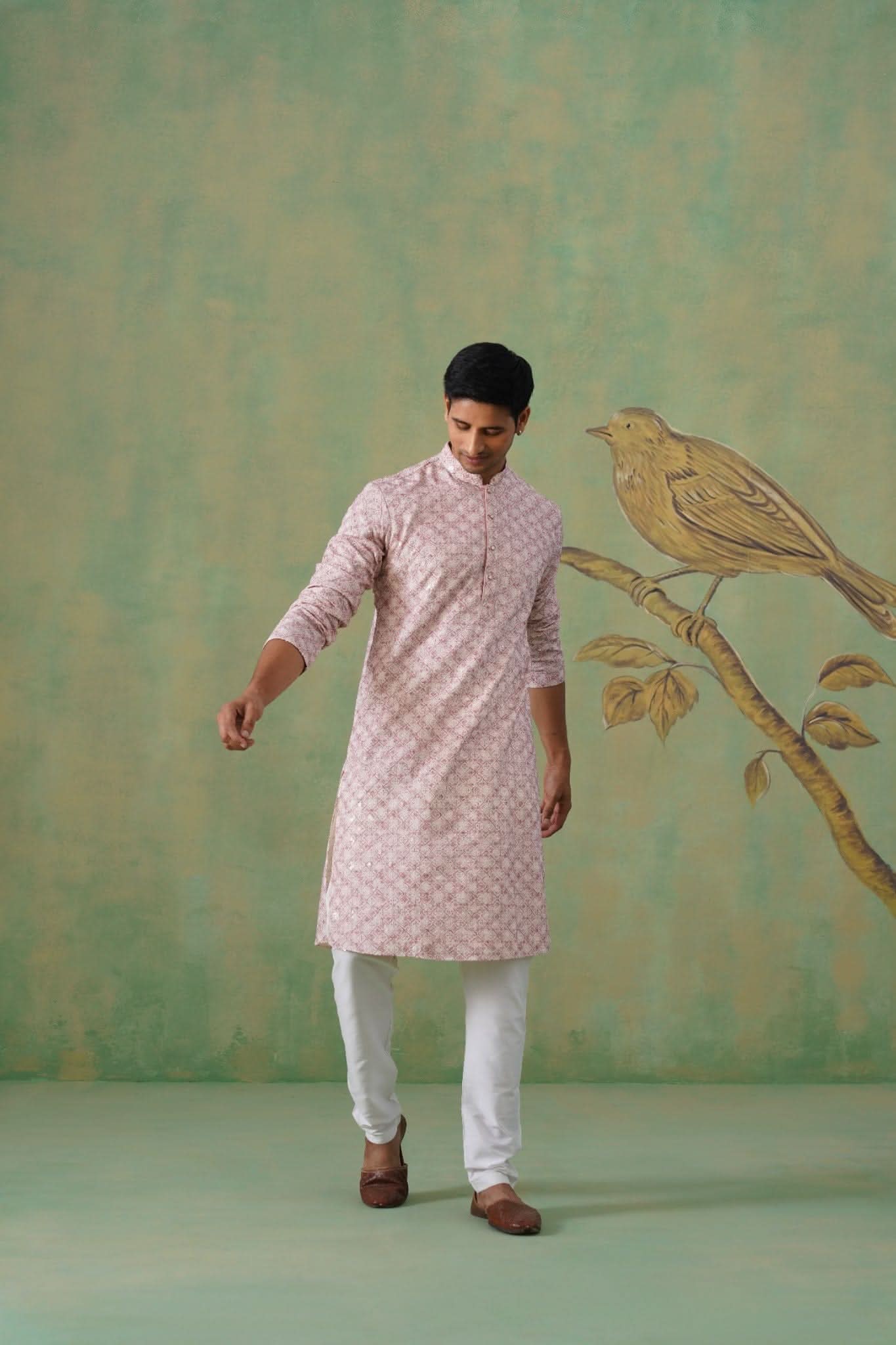 Blush Pink Jacquard Kurta Set