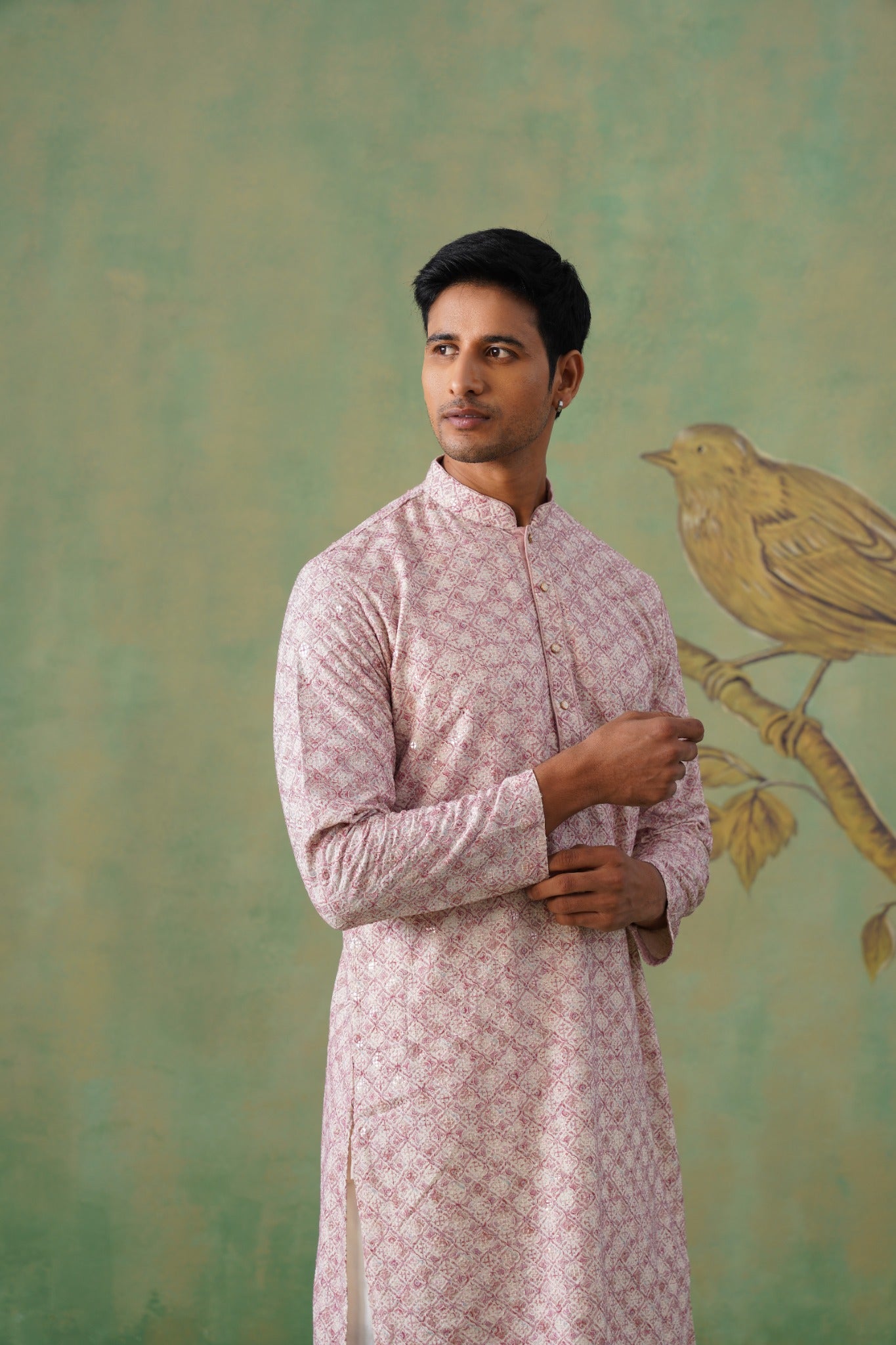 Blush Pink Jacquard Kurta Set