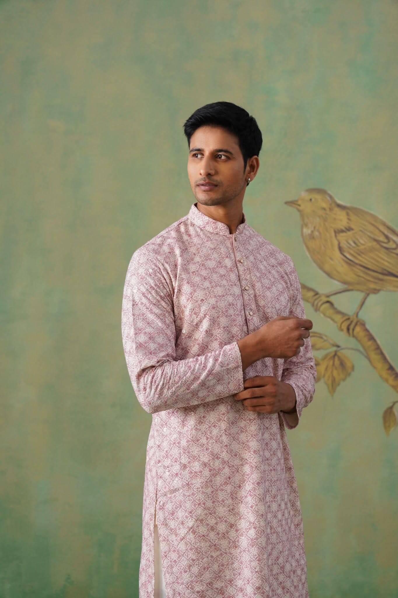 Blush Pink Jacquard Kurta Set