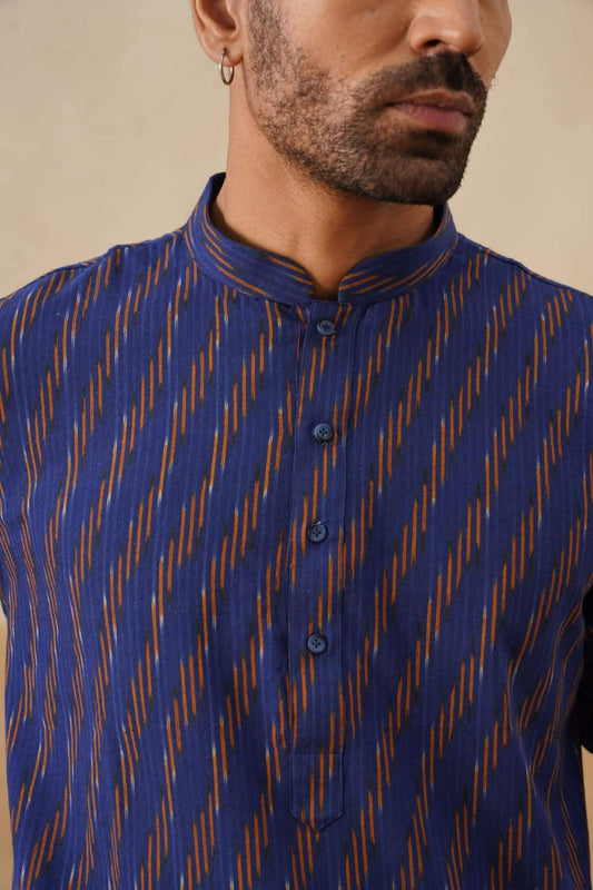 Navy Ikat Pattern Kurta