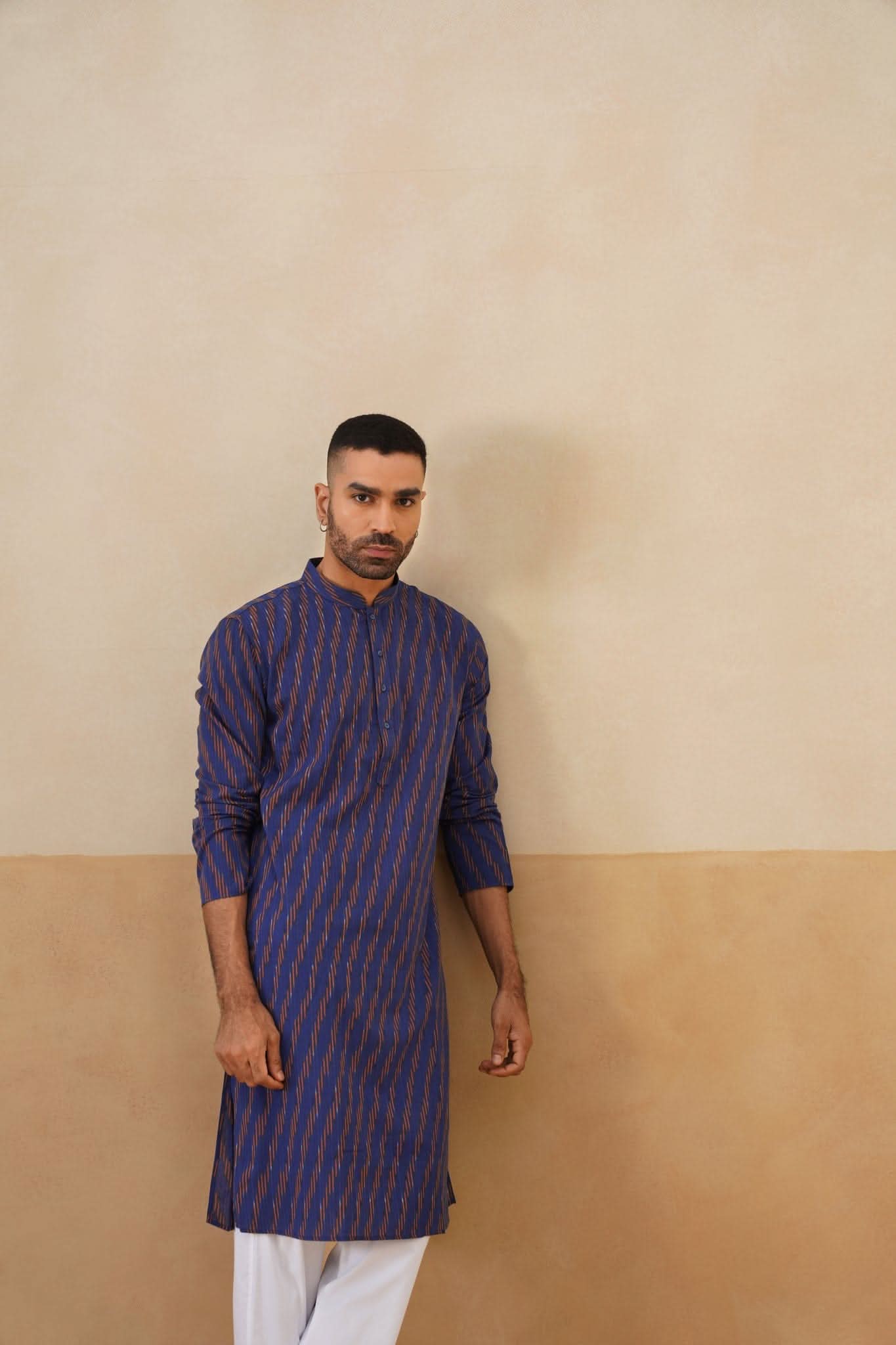Navy Ikat Pattern Kurta