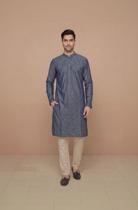 Navy Blue Embroidered Kurta Set