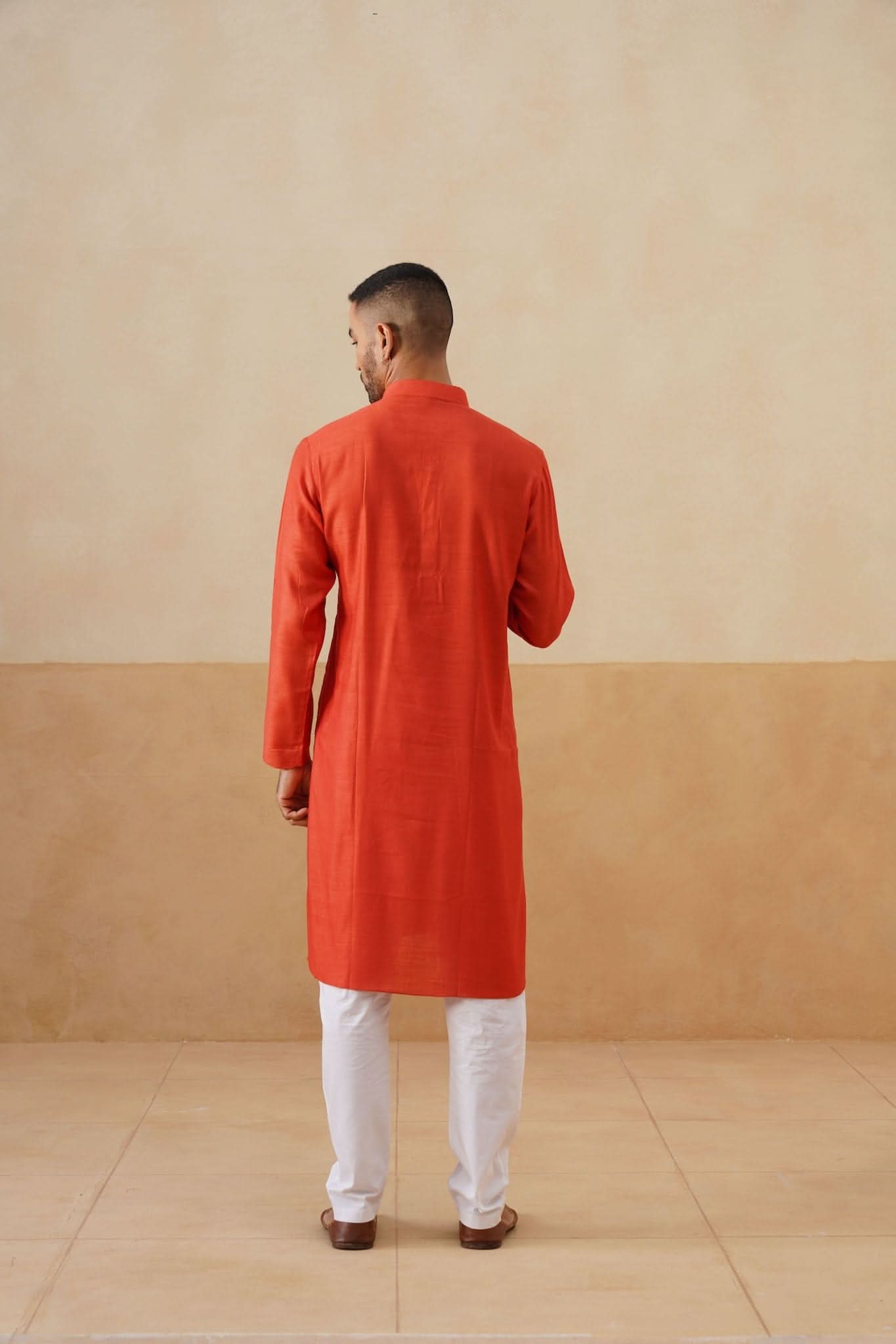 Saffron Kurta with Contrast Placket