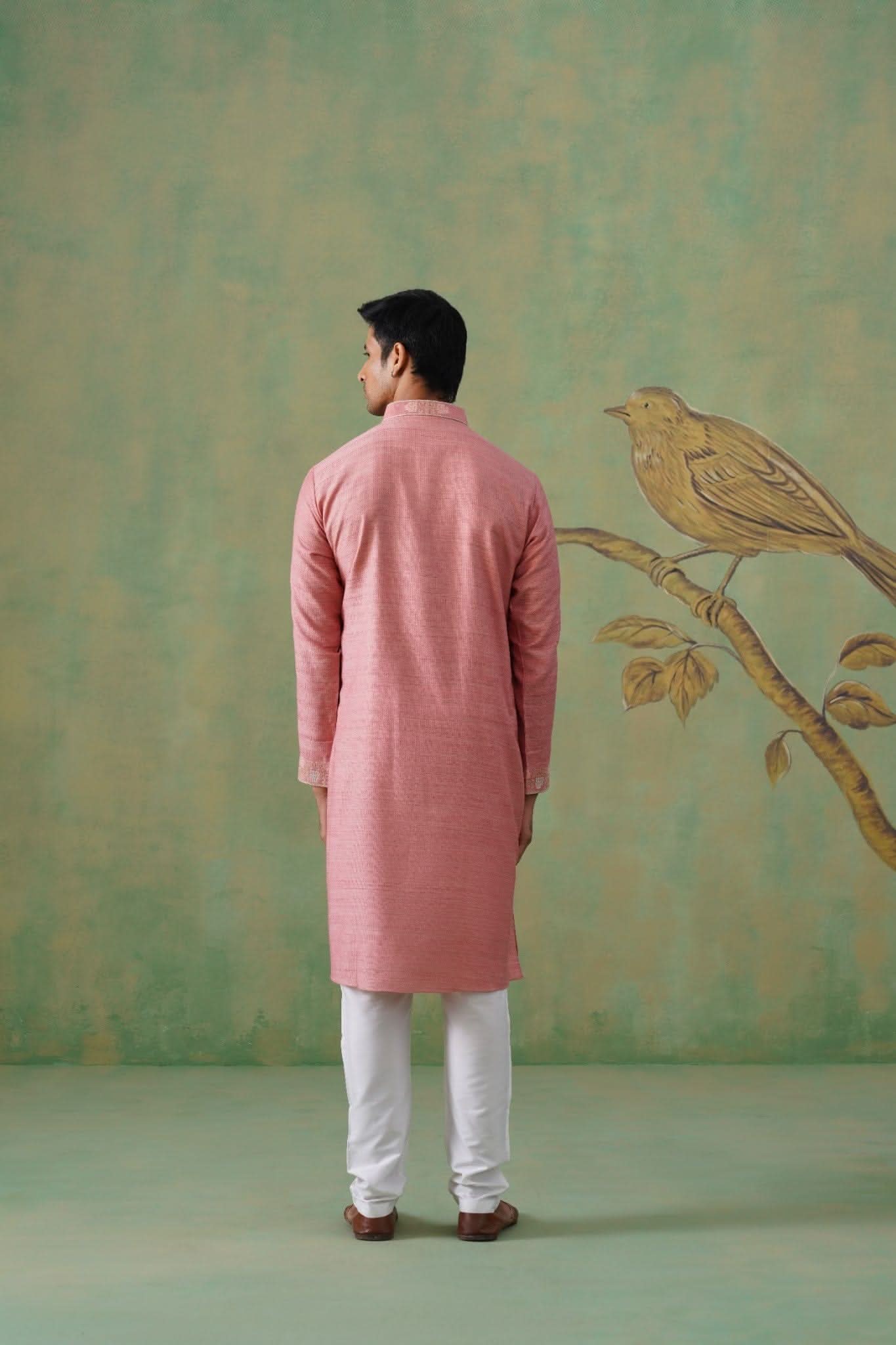 Rose Pink Embroidered Placket Kurta Set