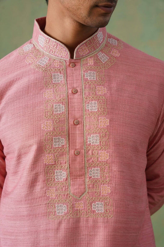 Rose Pink Embroidered Placket Kurta Set