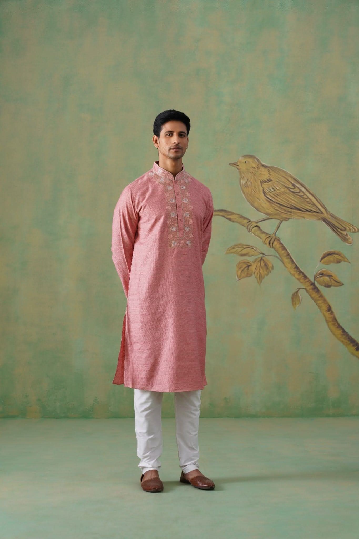 Rose Pink Embroidered Placket Kurta Set
