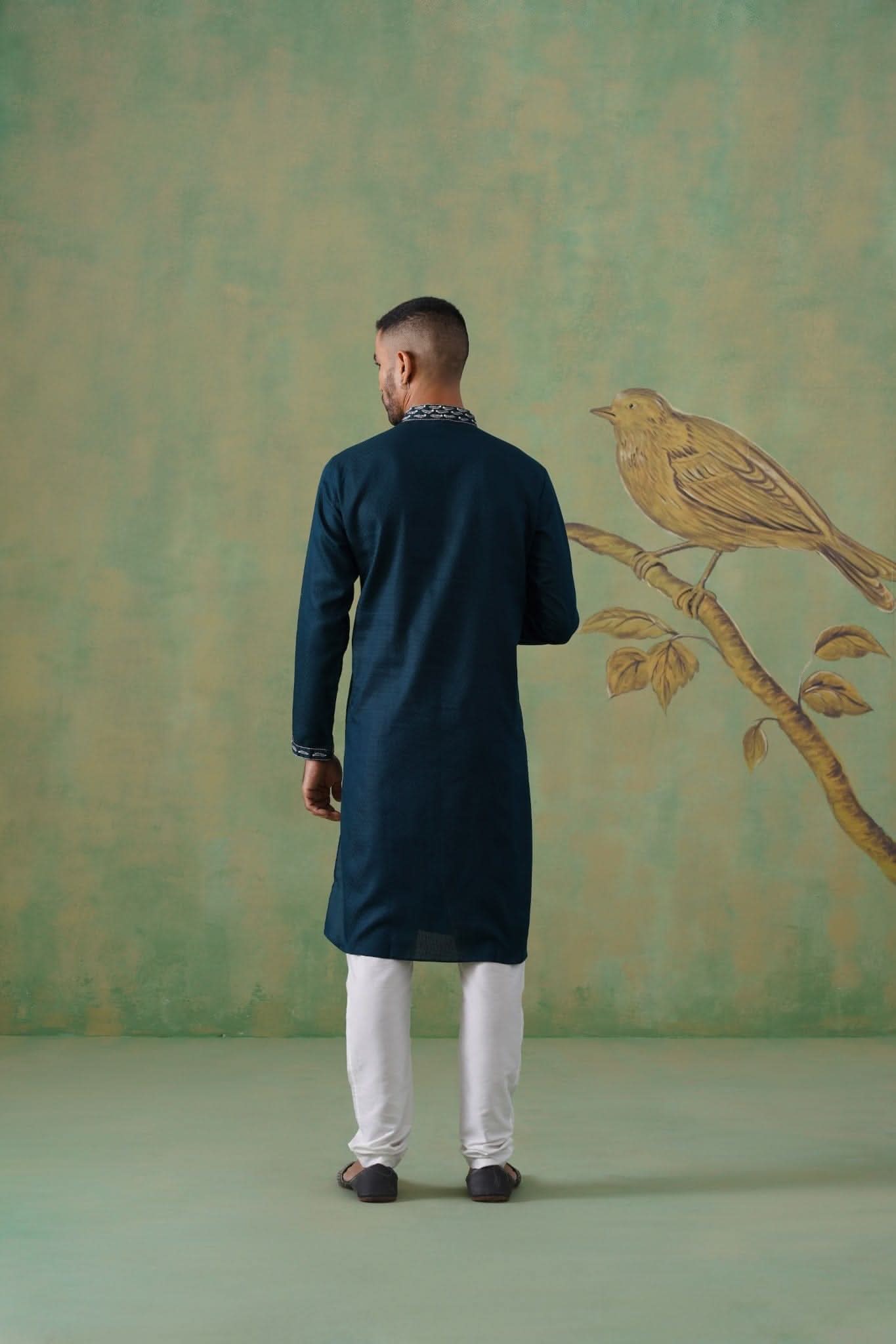 Prussian Blue Cotton Embroidered Kurta Set