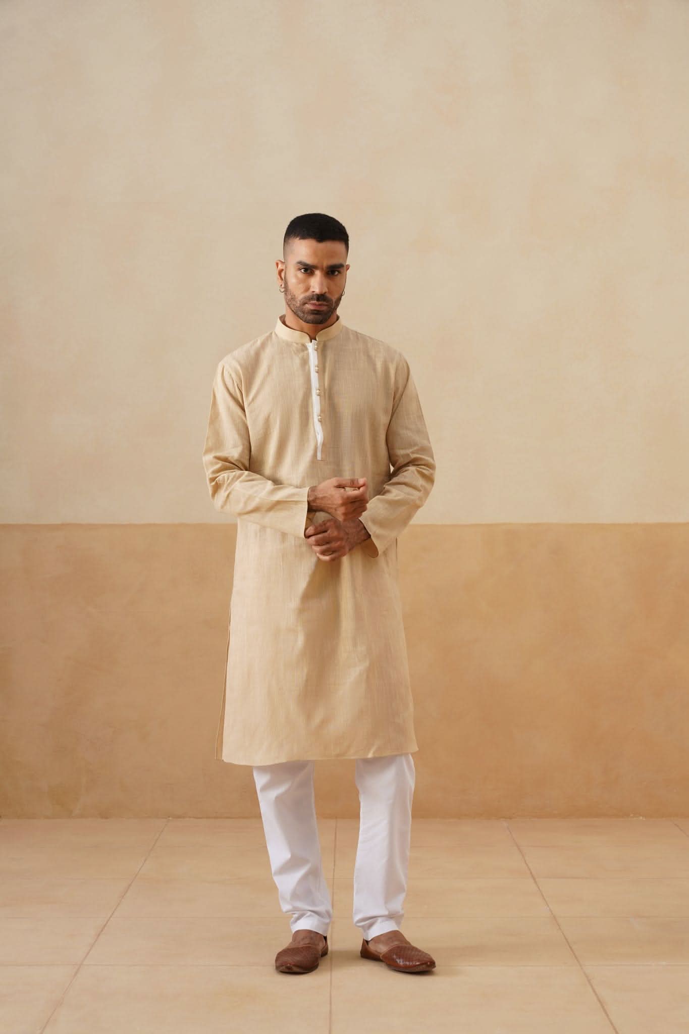 Beige Textured Kurta