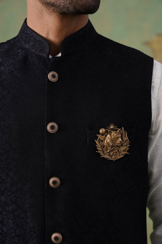 Black Textured Short Jacket for Men