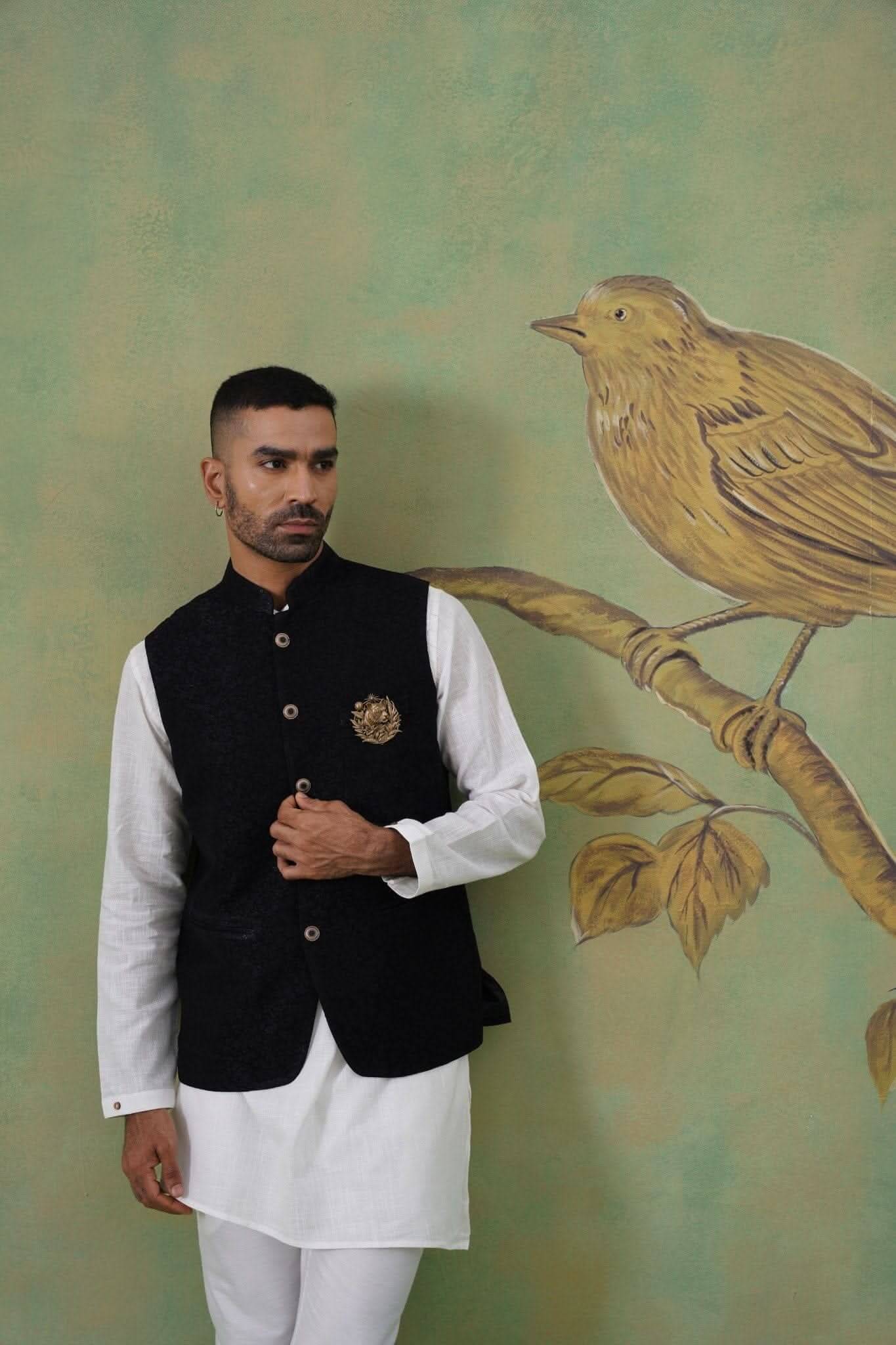 Black Textured Short Jacket for Men