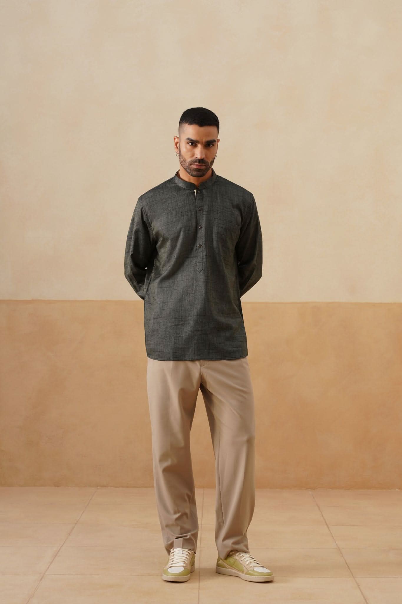 Charcoal Olive Textured Ethnic Shirt