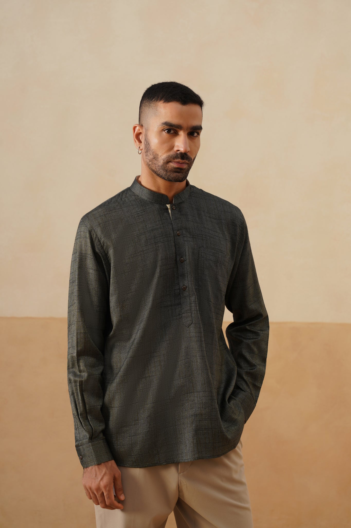 Charcoal Olive Textured Ethnic Shirt