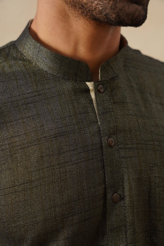 Charcoal Olive Textured Ethnic Shirt