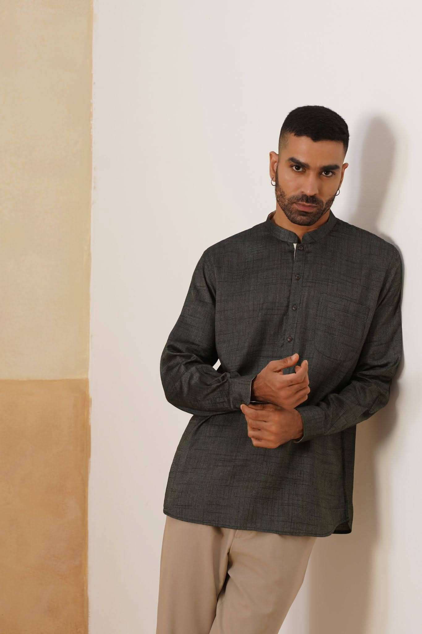 Charcoal Olive Textured Ethnic Shirt