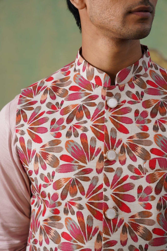 Cream Petal Print Short Jacket