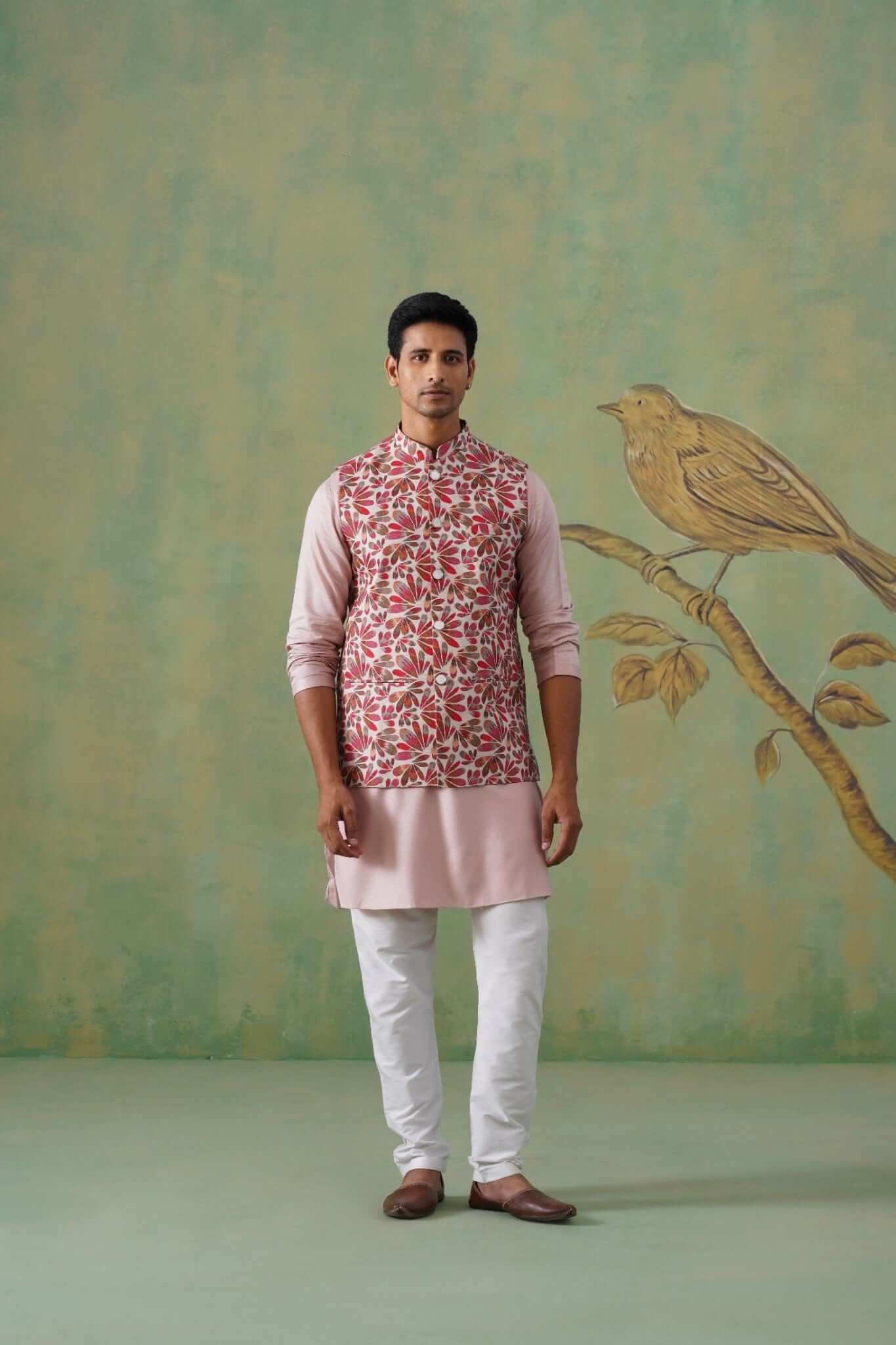 Cream Petal Print Short Jacket