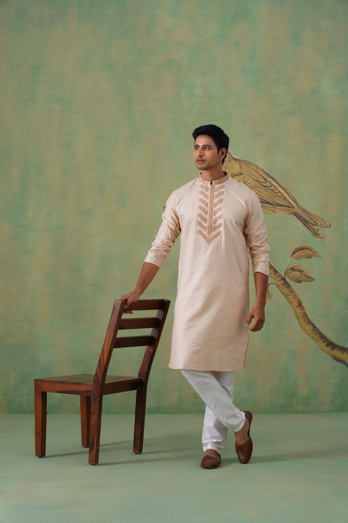 Cream Hand-Embroidered Kurta Set