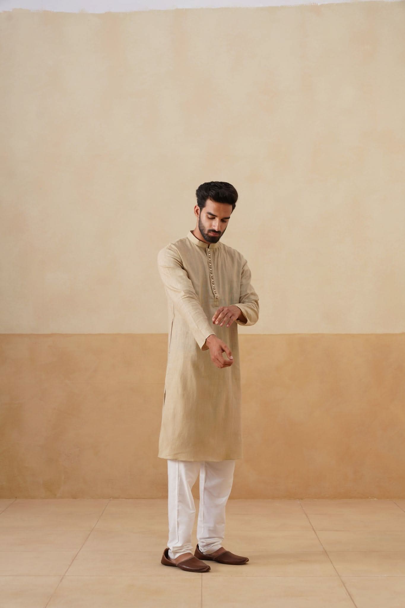 Desert Khaki Woven Kurta