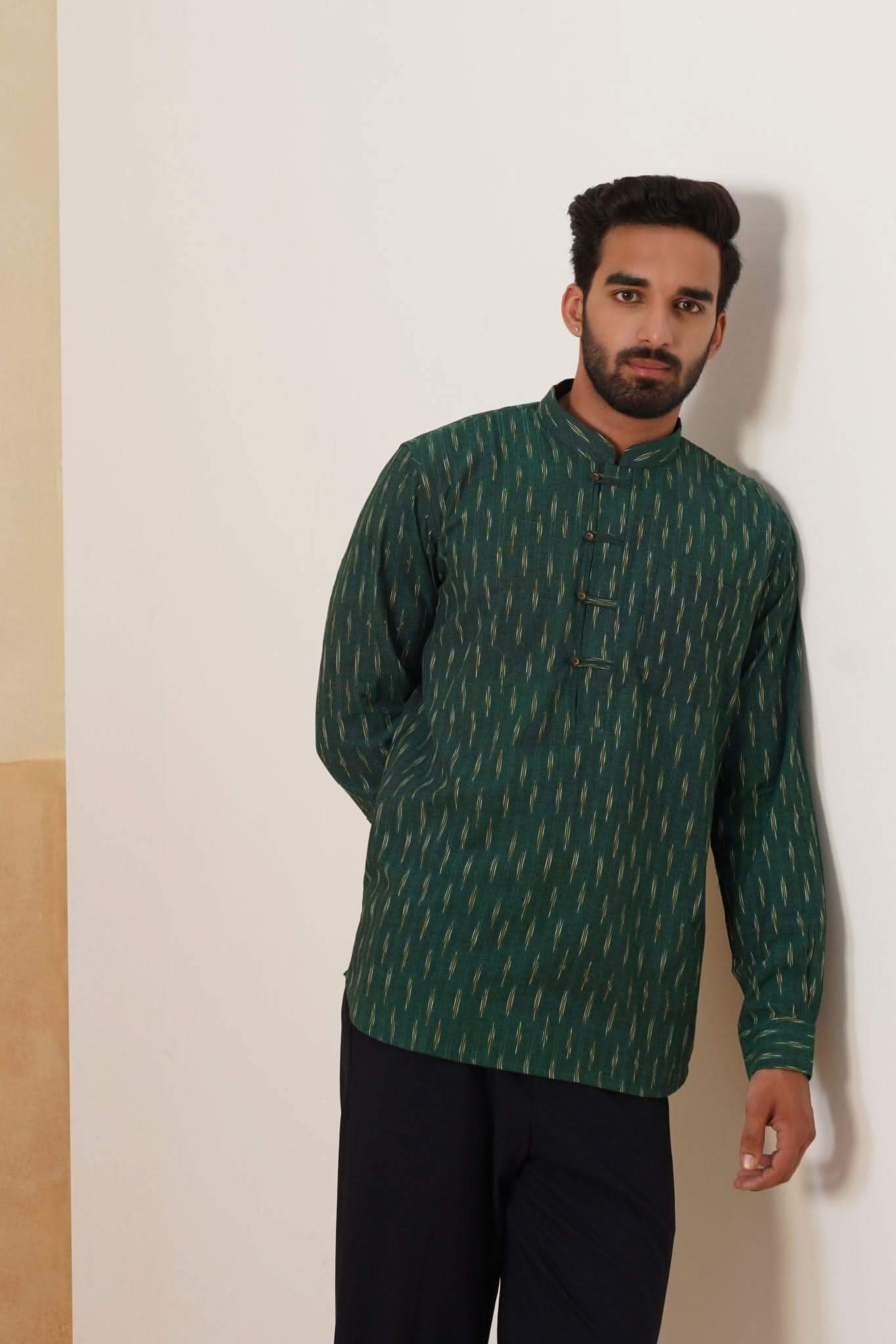 Emerald Green Ikat Ethnic Shirt