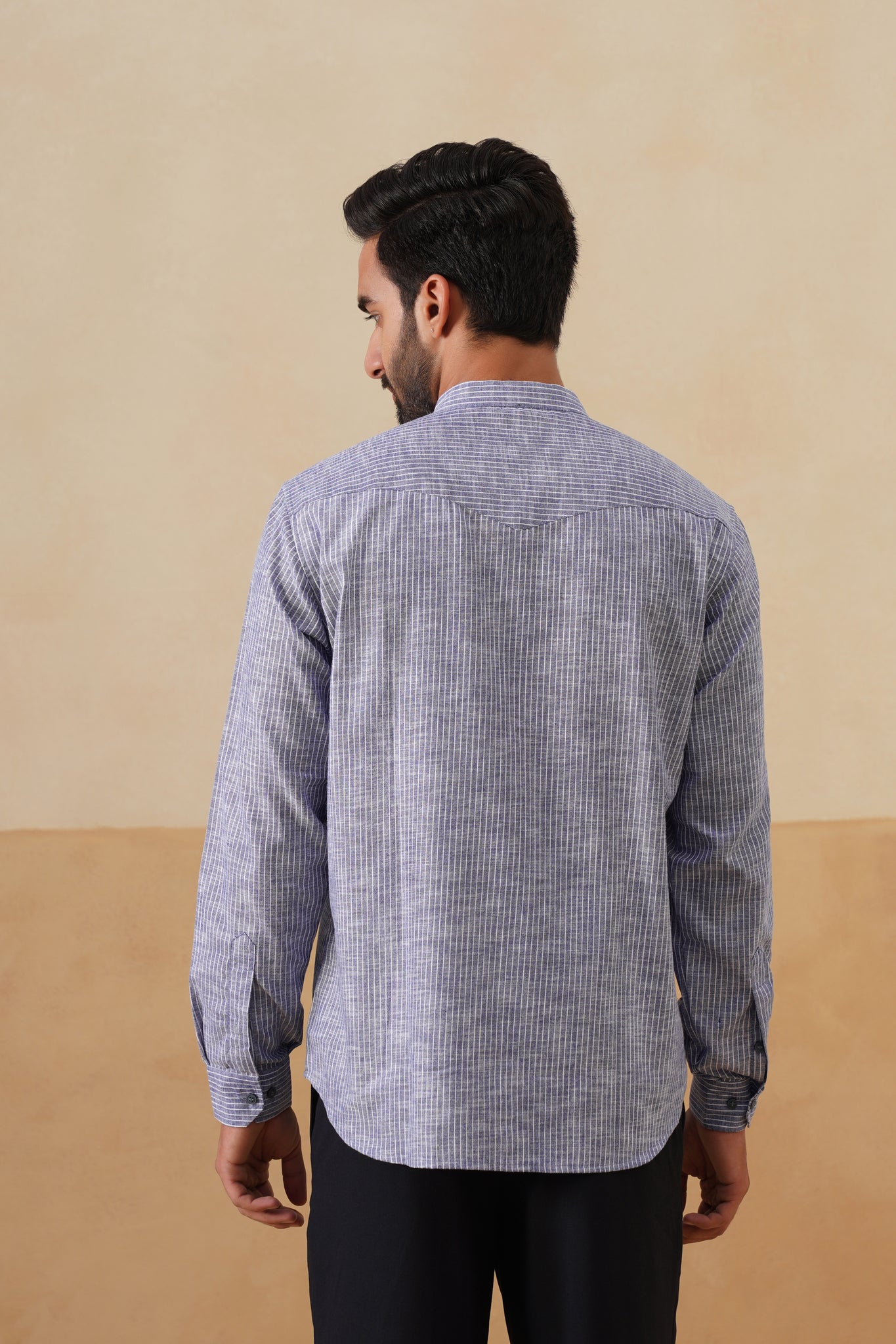 Indigo White Striped Panel Ethnic Shirt