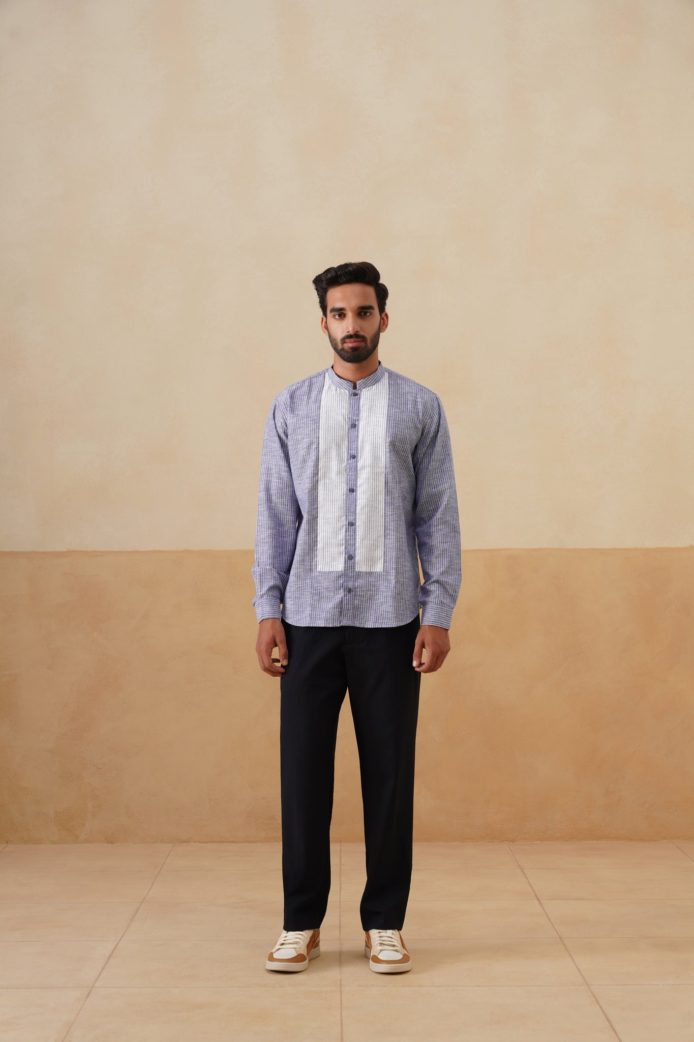 Indigo White Striped Panel Ethnic Shirt