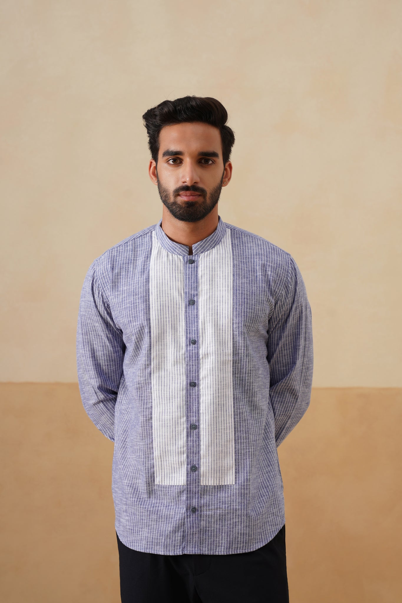 Indigo White Striped Panel Ethnic Shirt