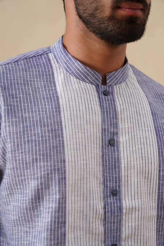 Indigo White Striped Panel Ethnic Shirt