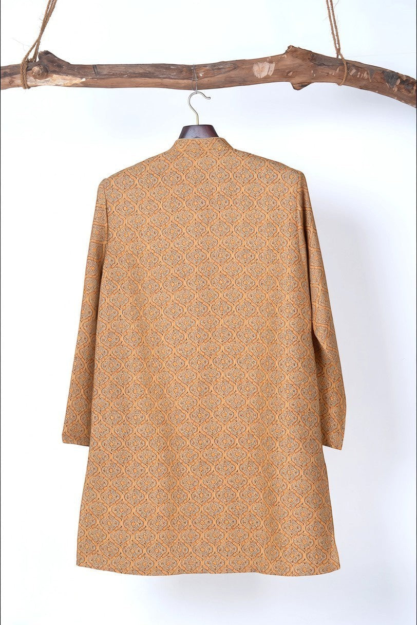 Earthy Brown Ajrakh Motif Cotton Kurta