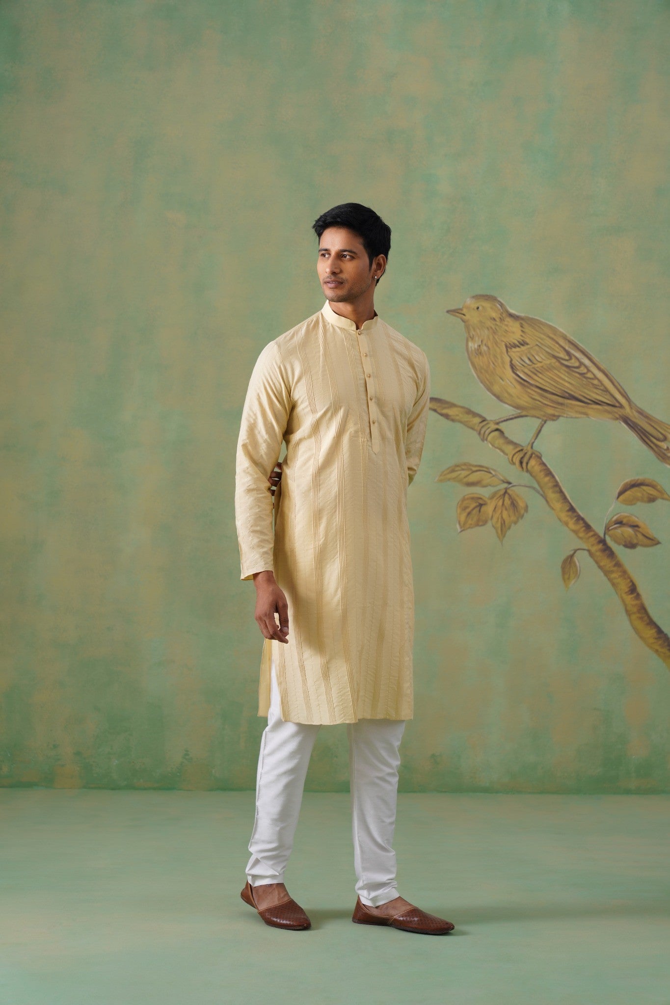 Cream Pleated Kurta with Minimal Detailing
