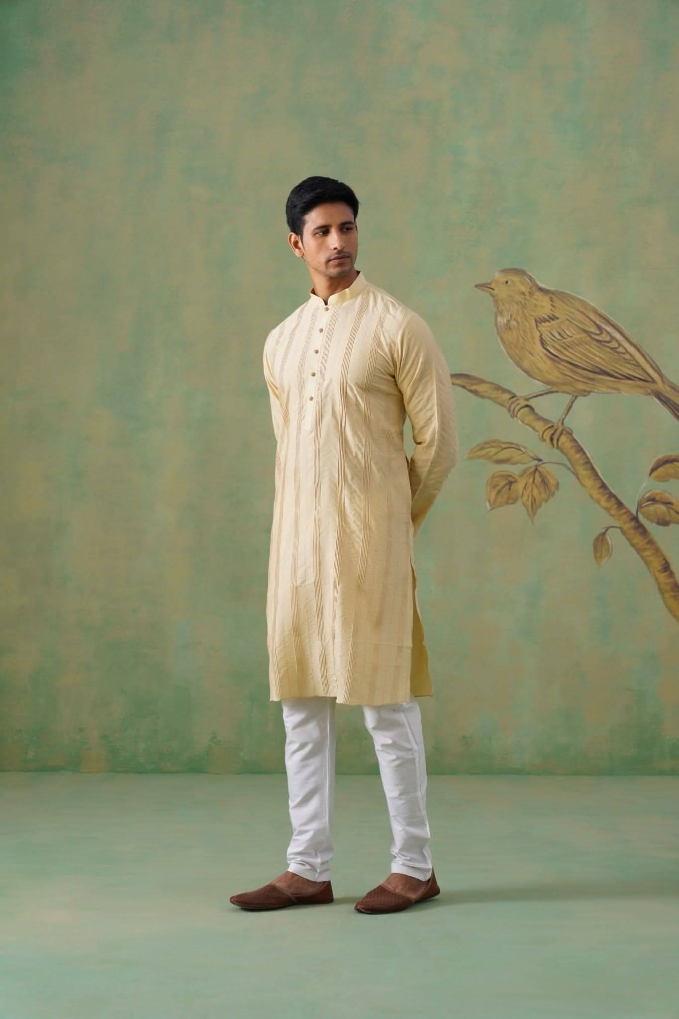 Cream Pleated Kurta with Minimal Detailing