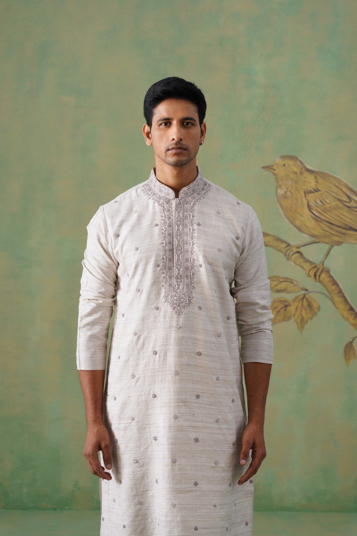 Ivory Kurta Set with Subtle Floral Thread Embroidery