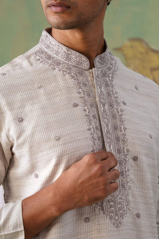 Ivory Kurta Set with Subtle Floral Thread Embroidery