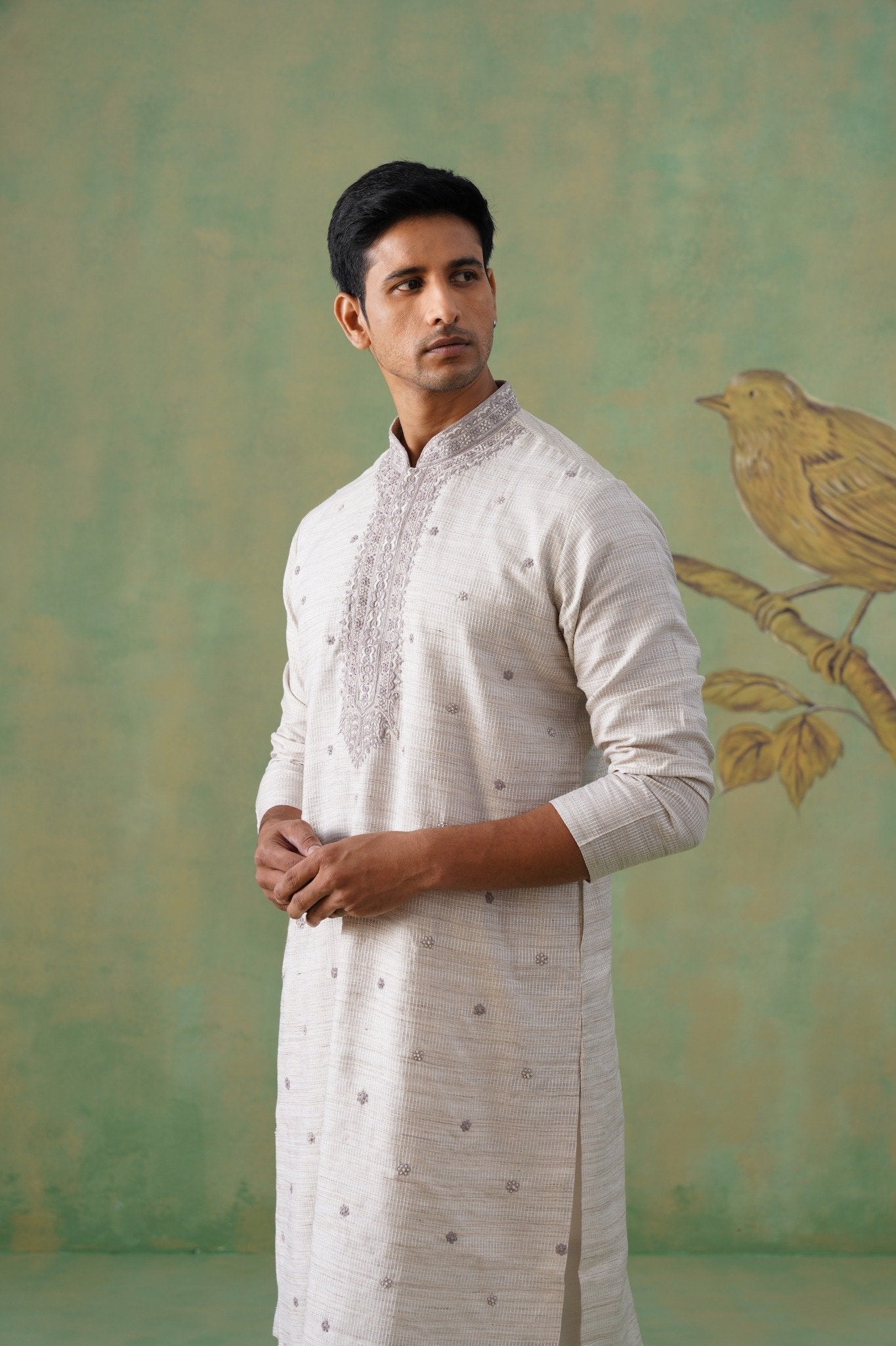 Ivory Kurta Set with Subtle Floral Thread Embroidery