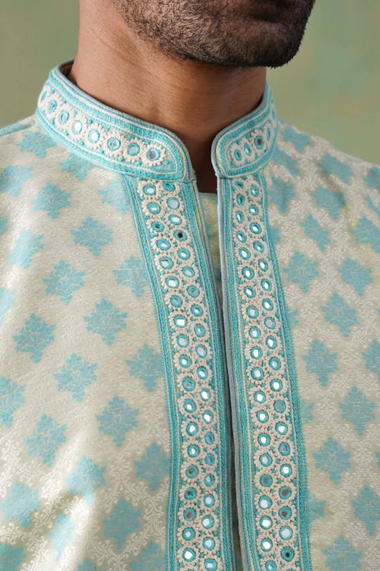Seafoam Blue Brocade Kurta Set