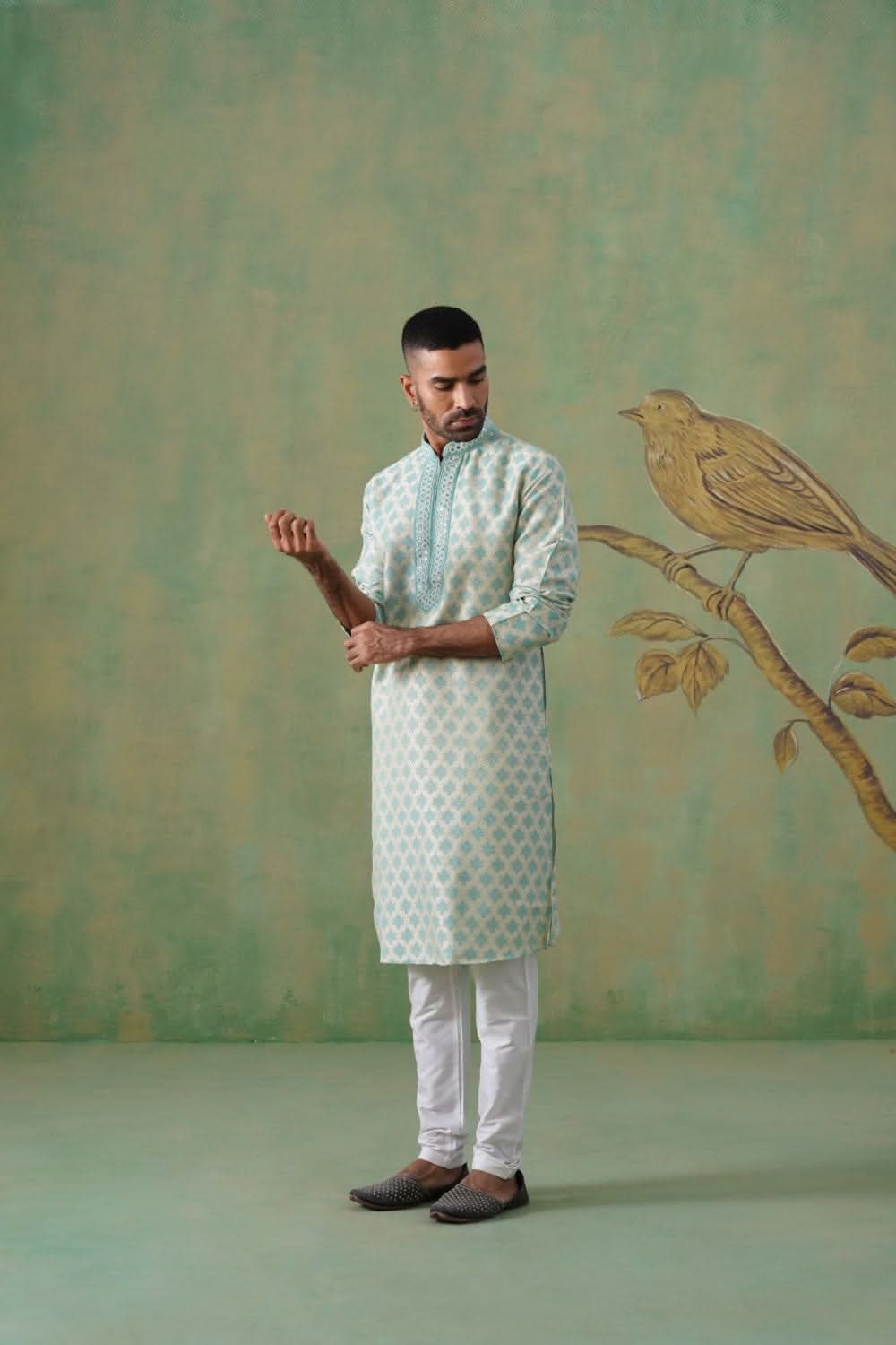 Seafoam Blue Brocade Kurta Set