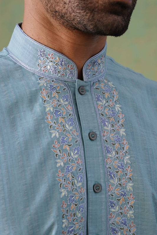 Powder Blue Hand-Embroidered Kurta Set