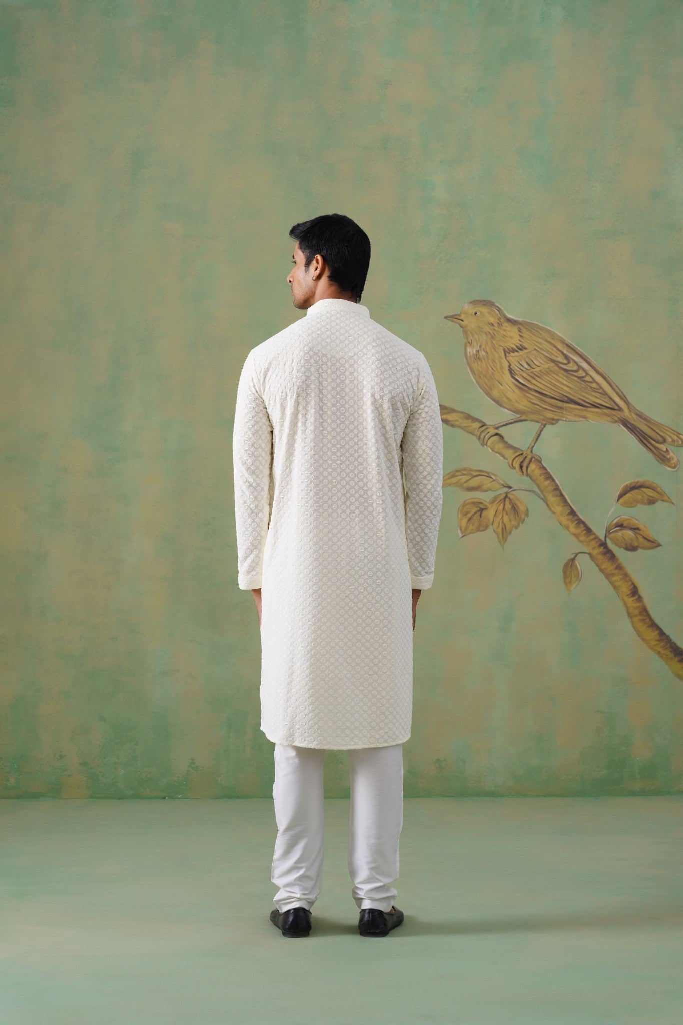 White Textured Embroidered Cotton Kurta Set