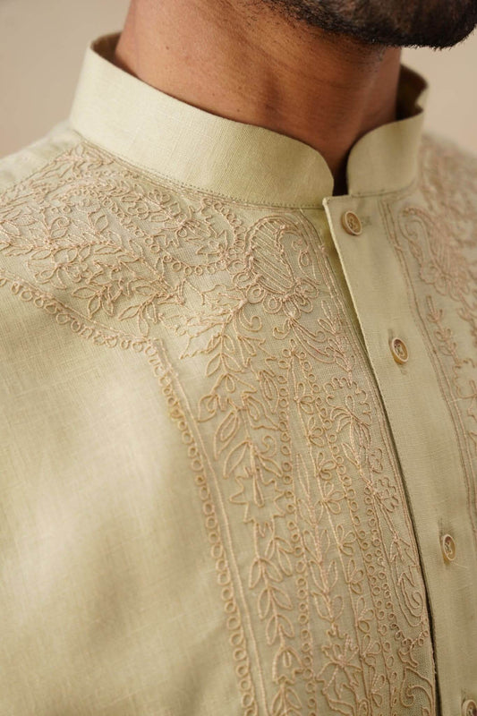 Light Gold Hand Embroidered Kurta Set