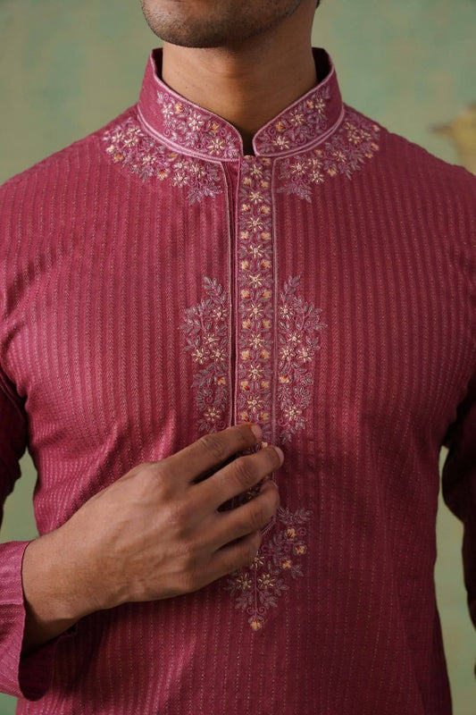 Maroon Hand-Embroidered Kurta Set